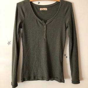 Hollister Olive Slim Ribbed Henley
